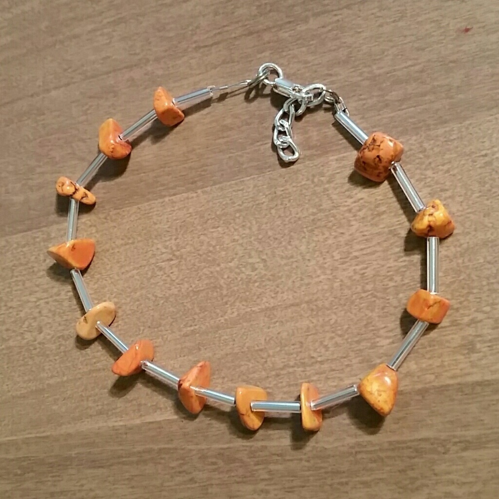 Anklet ankle bracelet Orange silver glass bead Fairycore Beachy Resortwear